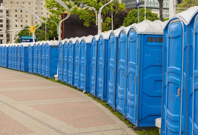 Seasonal porta potty units set up at a Suffolk, Virginia venue