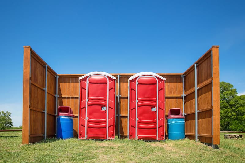 Short-term porta potty units staged for delivery in Suffolk, Virginia